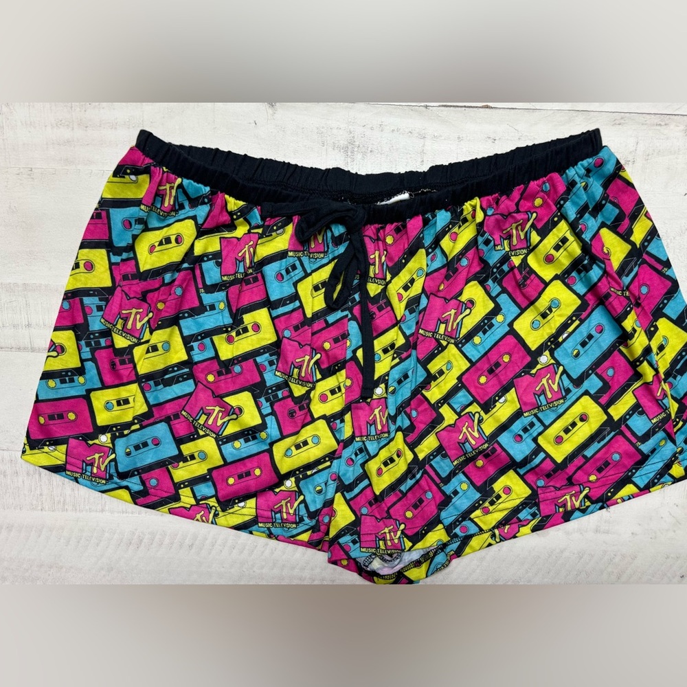 Intimo MTV Womens' Music Television Neon Cassette Tape Sleep Pajama Set Short - Picture 2 of 11
